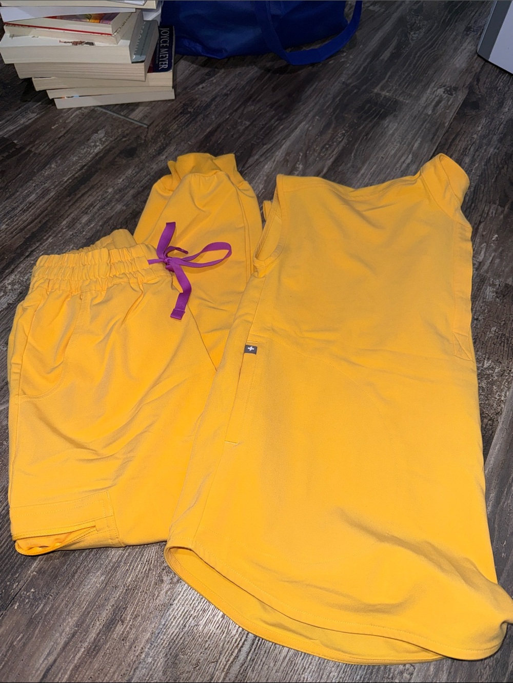 Kids Yellow Athletic Shorts with Purple Drawstring